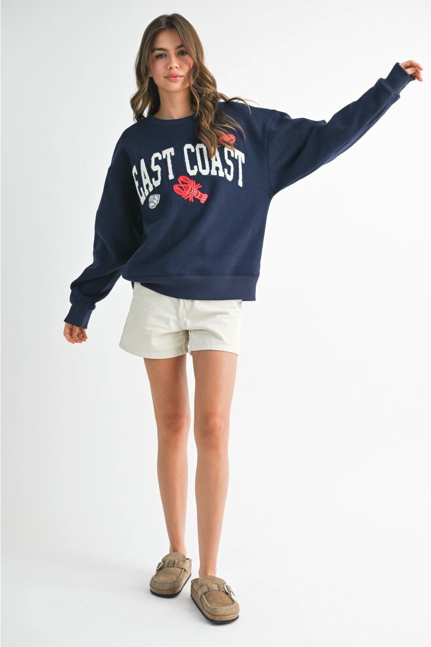East Coast Navy Vintage Fleece Pullover Sweatshirt