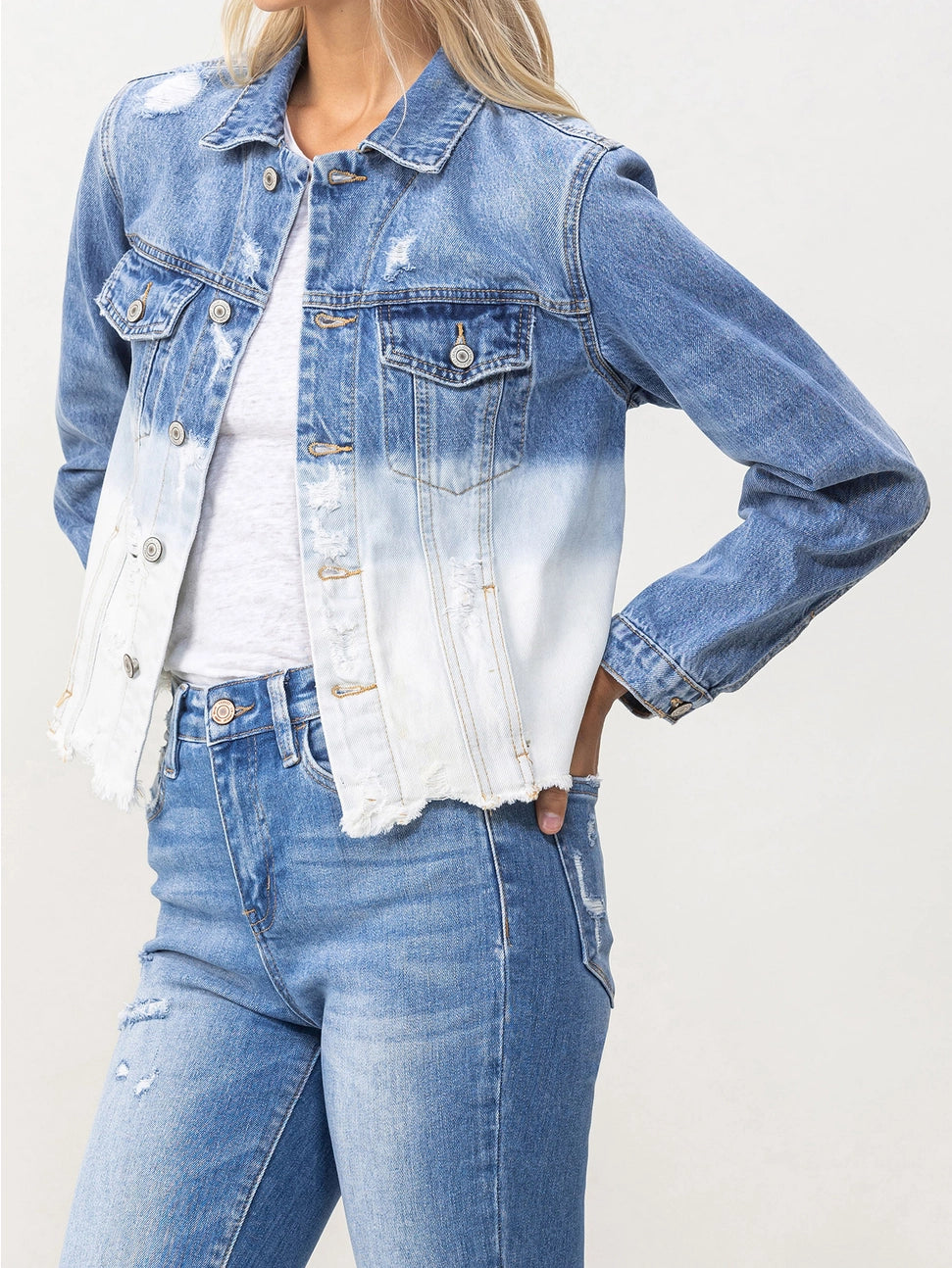 Tidal Waves Classic Crop Jacket W Bottom Bleach Detail