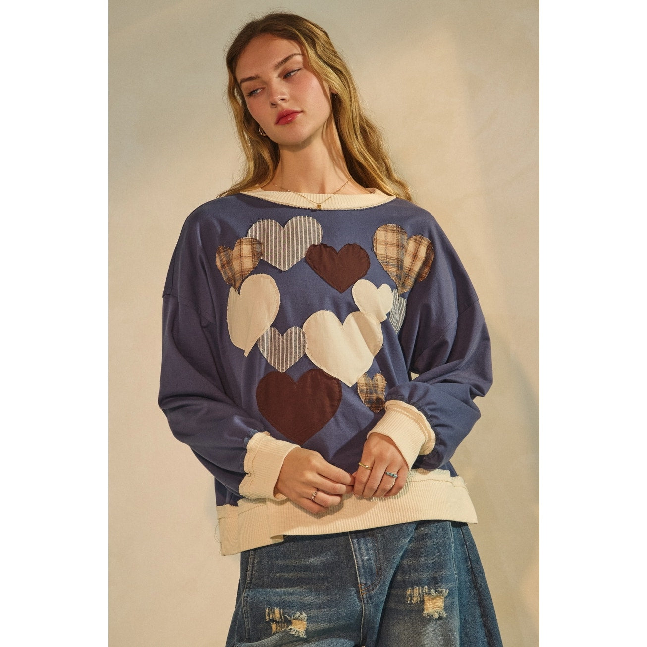 Navy Heart Applique Sweatshirt