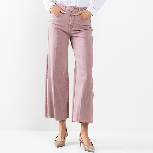 Burlwood Pink Raw Hem Wide Leg Crop Jeans