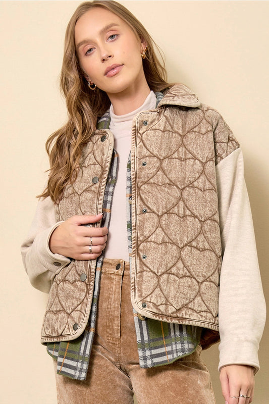 Cappuccino Denim Heart Quilted Jacket