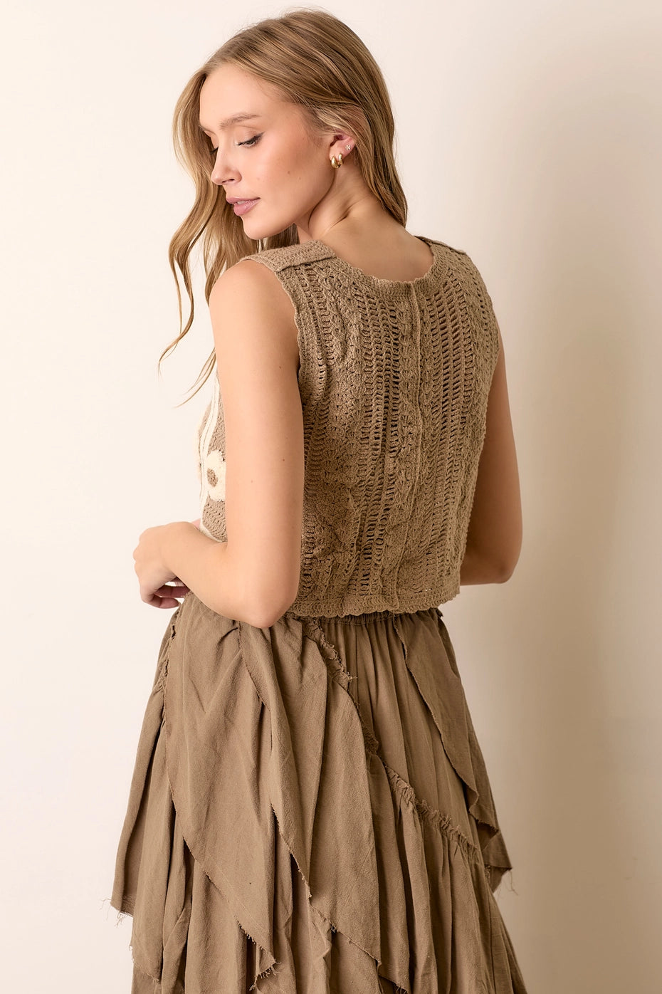 Crochet Tan Flower Vest