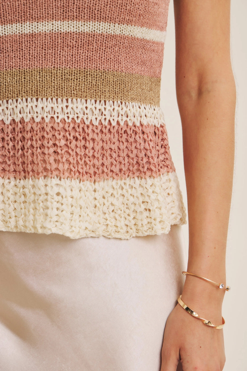 Powder Pink Laid-Back Coastal Stripe Airy Sweater Knit Tank