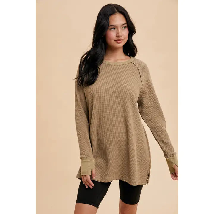 Garment Washed Thermal Tunic - Taupe