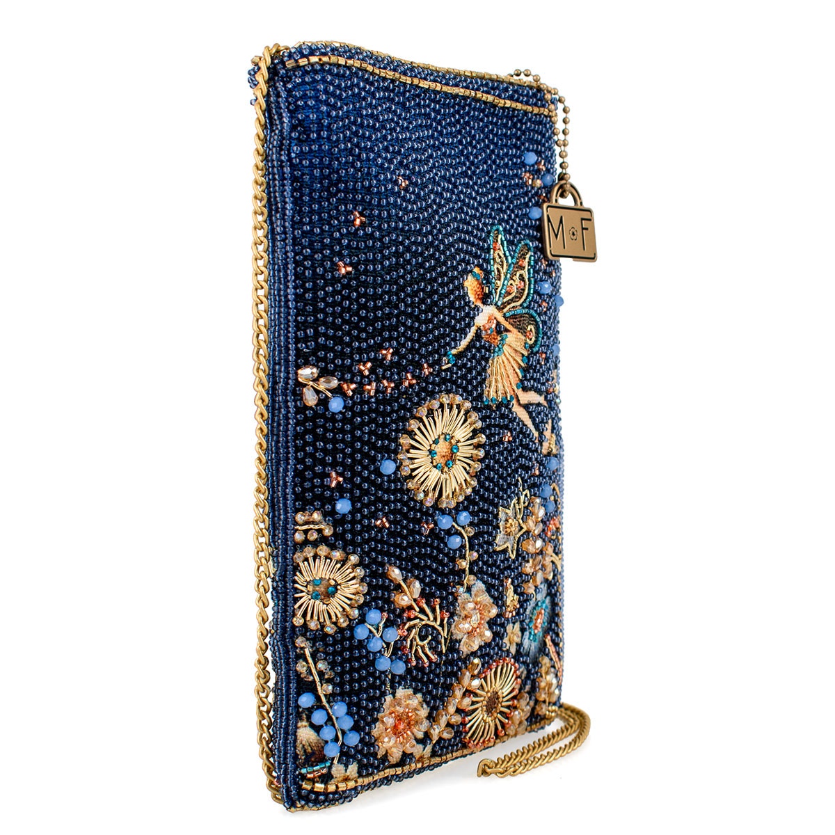 Mary Frances Fairy Dust and Floral Blue Beaded Crossbody Phone Bag