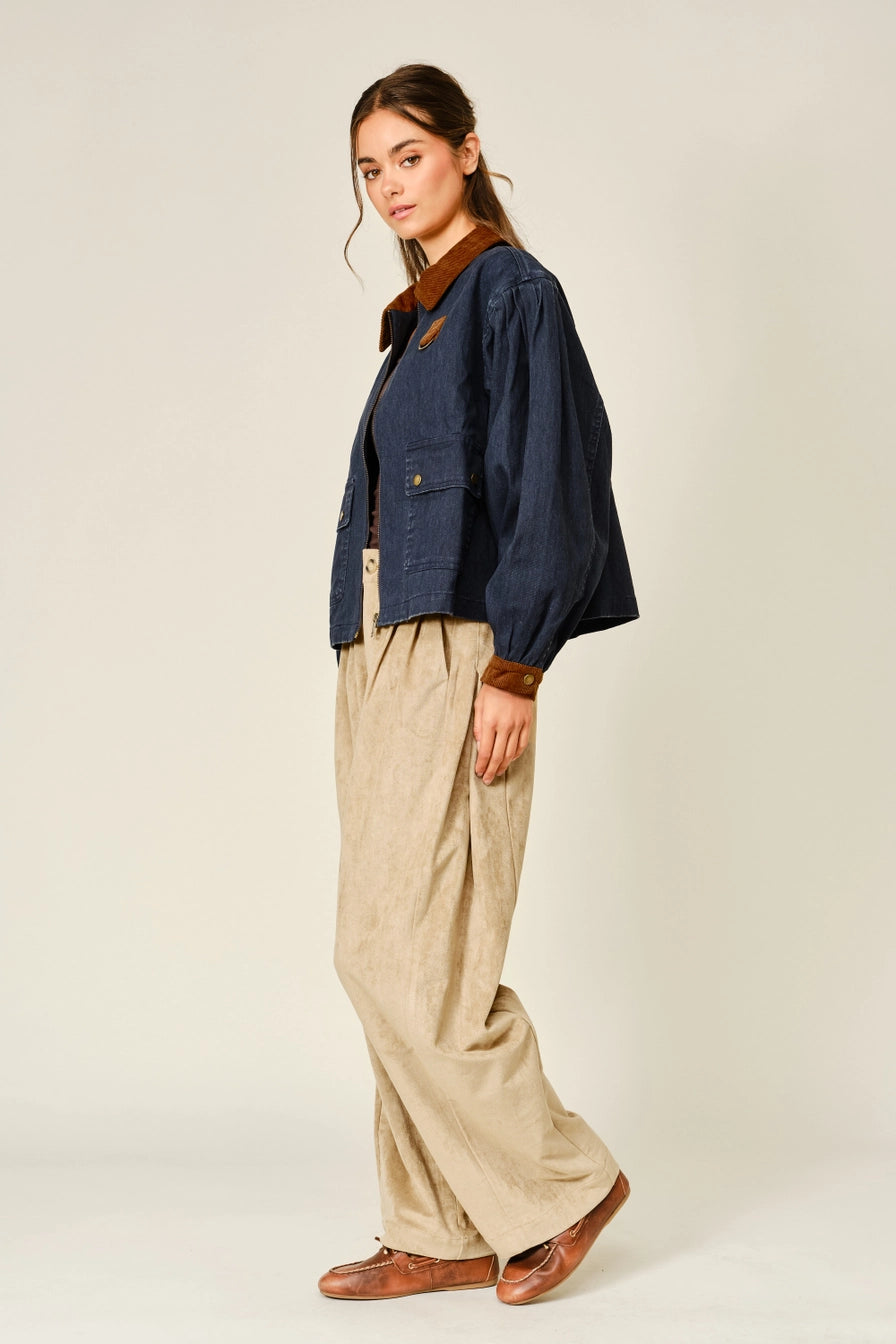 Navy Two Tone Corduroy Denim Jacket