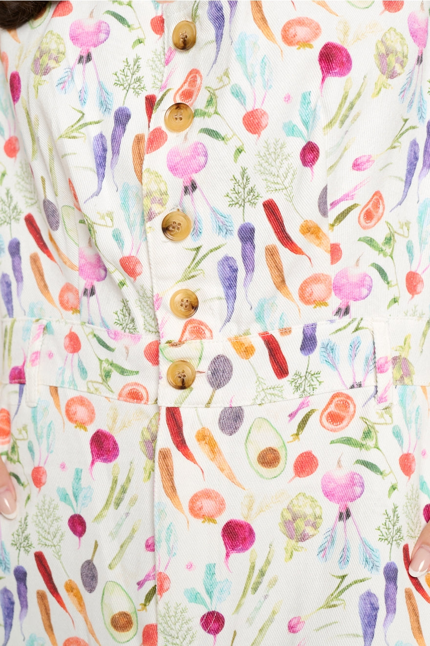 Colorful Vegetable Print Midi Dress
