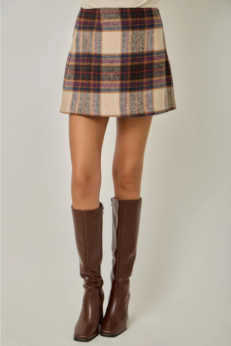 Ginger Multi Plaid Wool Blend Mini Skirt