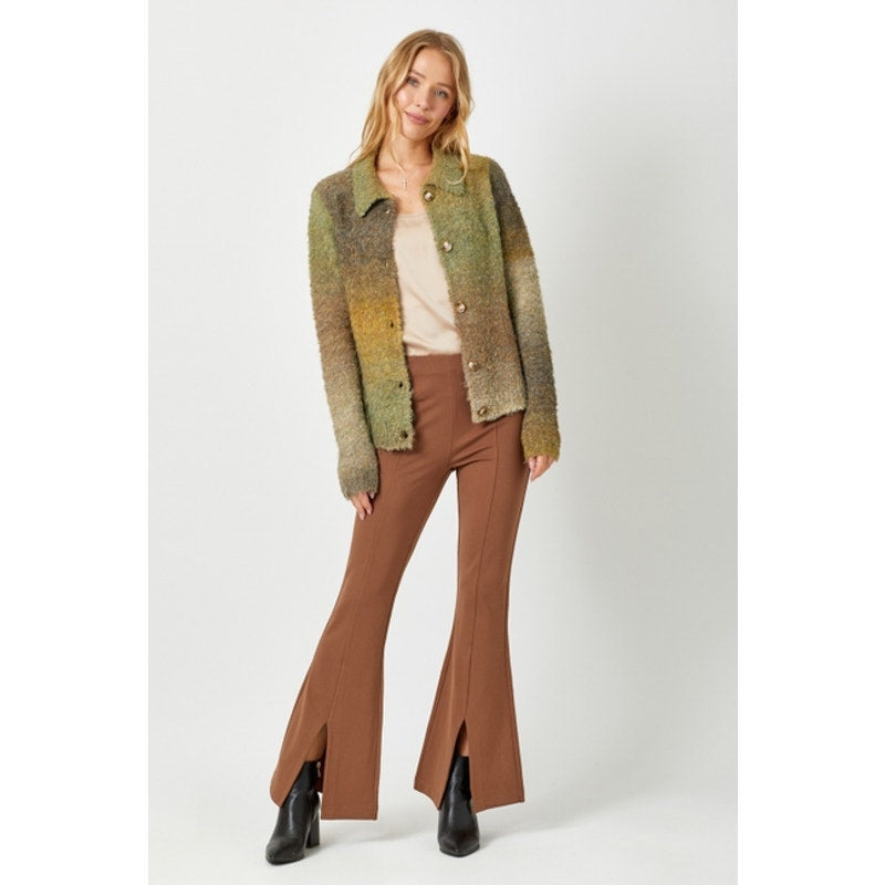 Olive Fuzzy Collared Cardigan