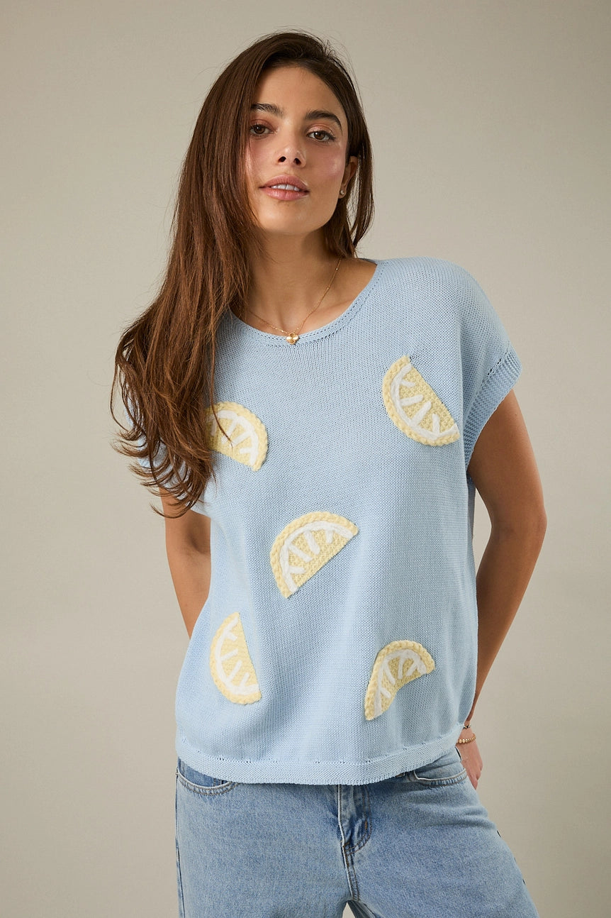 Lemon Patched Knit Top