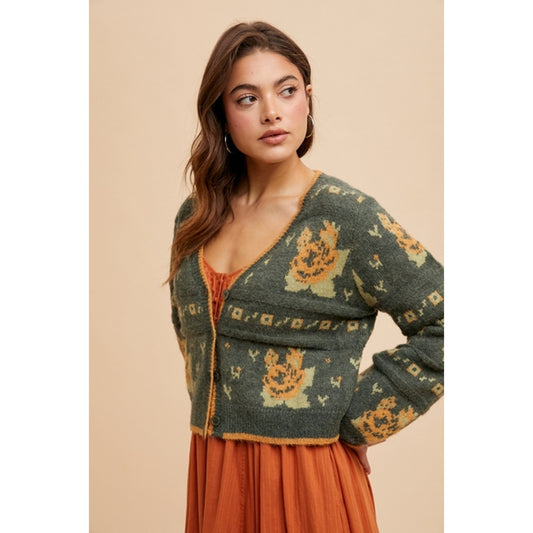 Cottage Green Floral Jacquard Cardigan