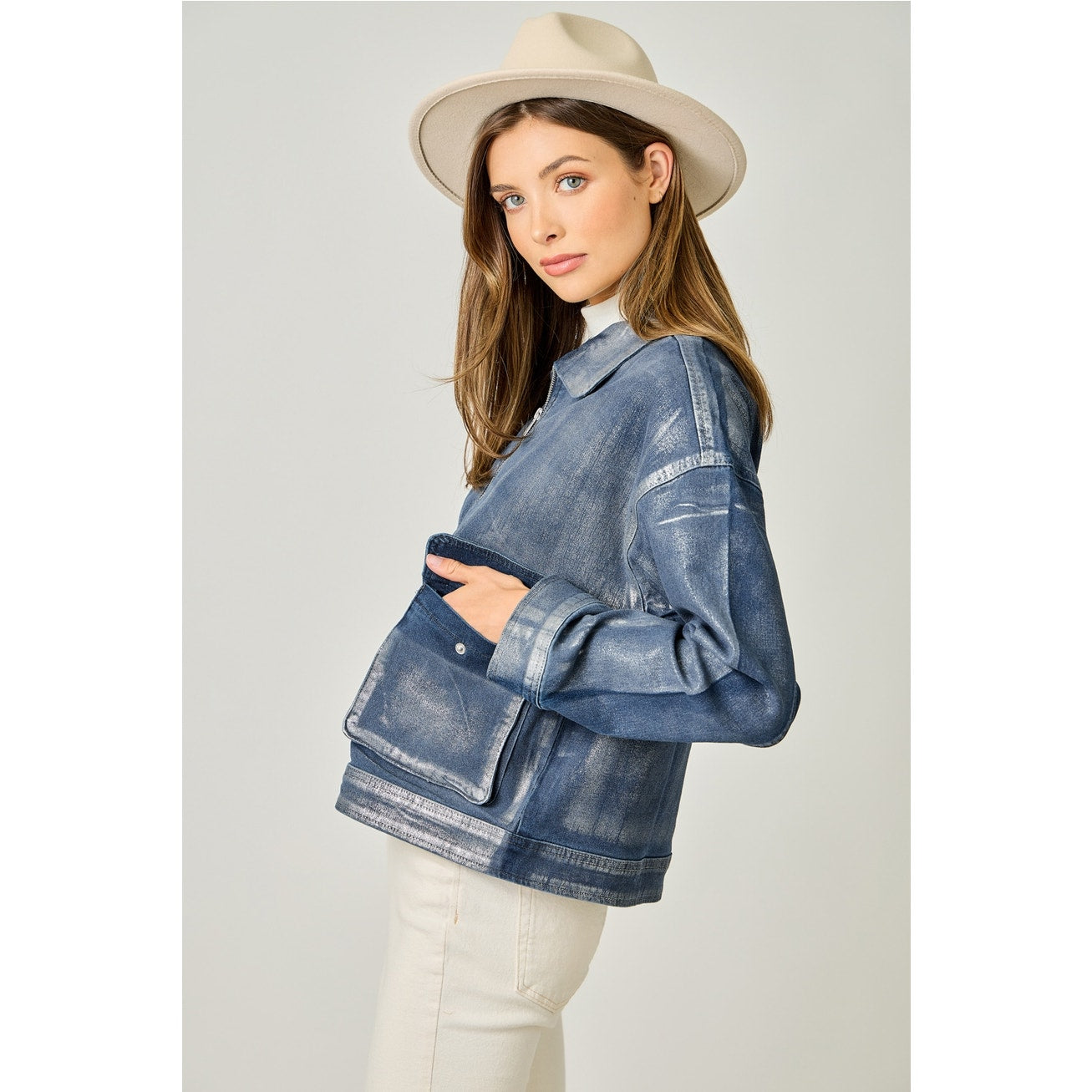 Denim Pearl Metallic Washed Denim Jacket