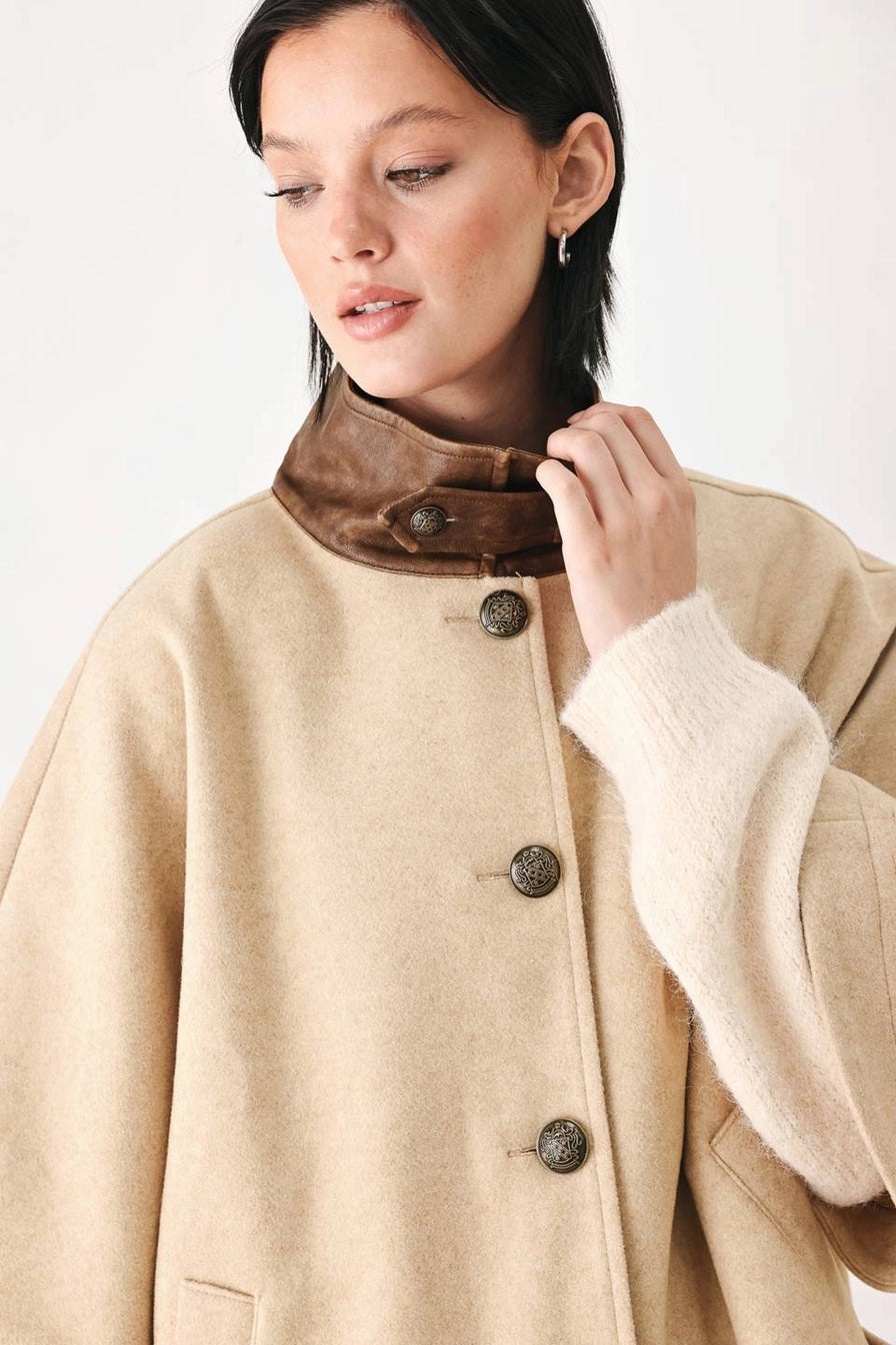 Taupe Solid Woven Capelet Jacket
