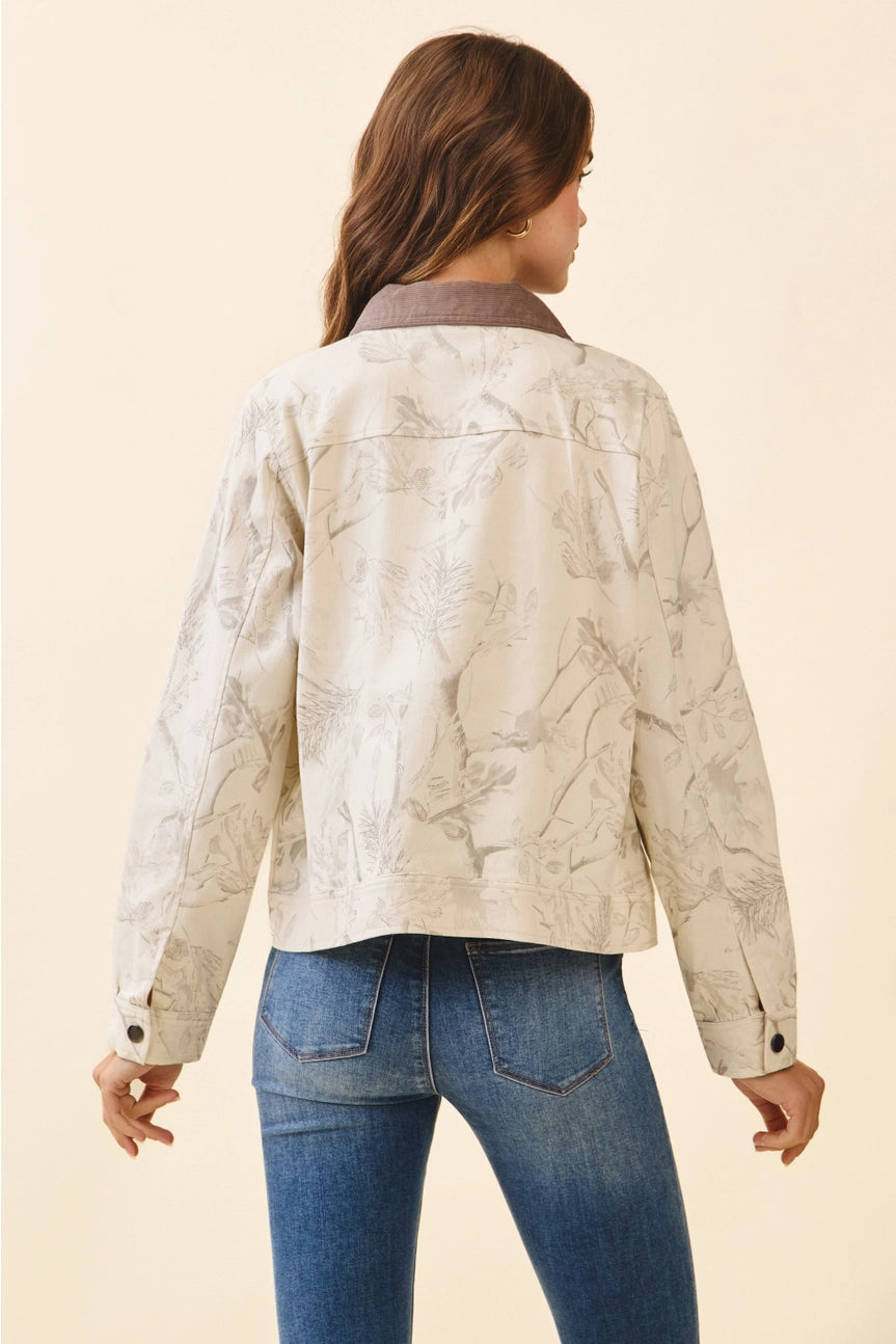 Floral Print Corduroy Detail Jacket