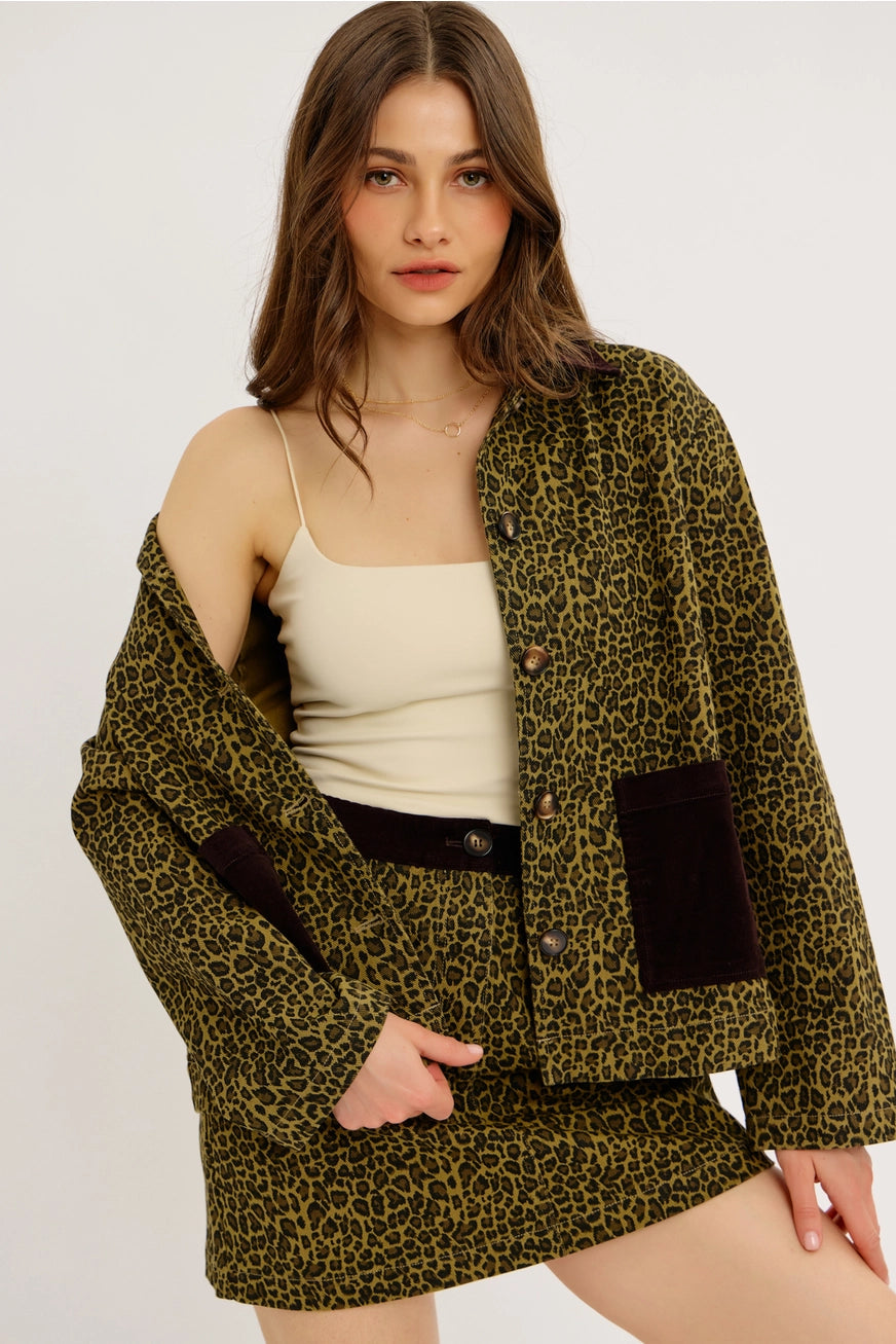 Cool Girl Uniform Leopard Utility Jacket