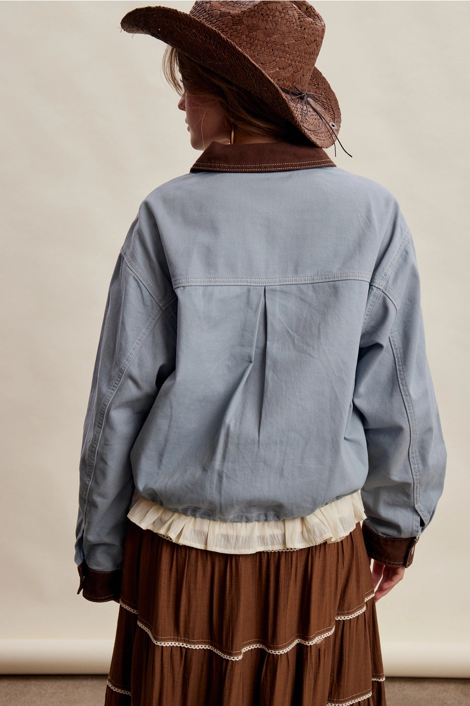 Contrast Trim Western Utility Jacket