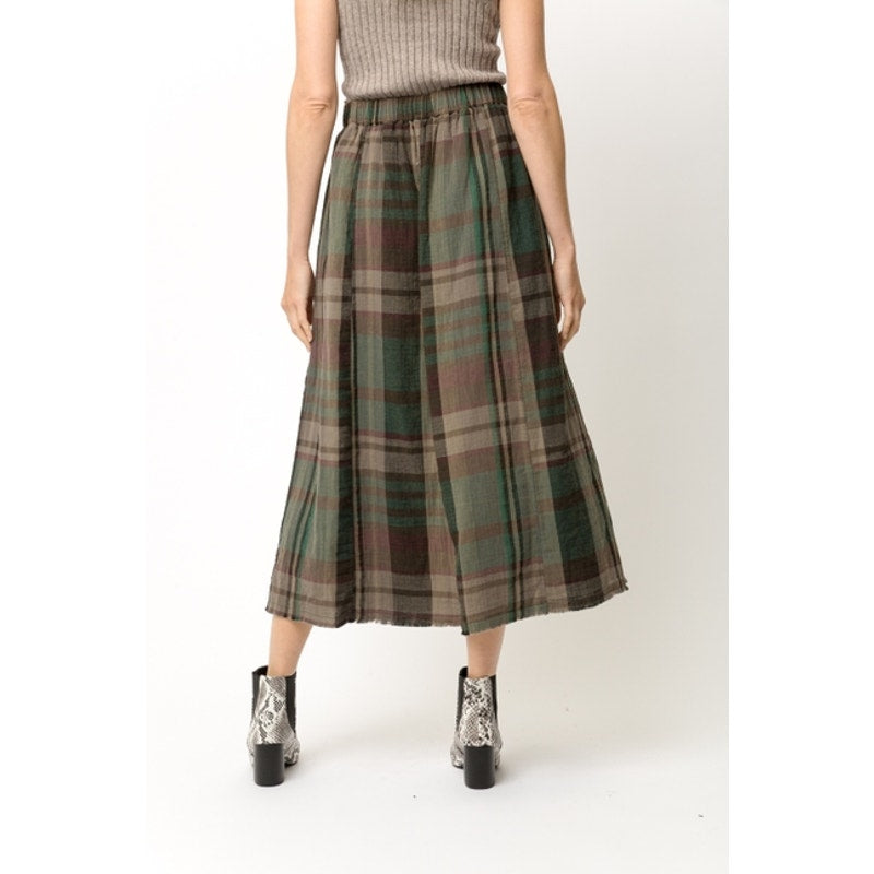 Acid Wash Plaid Front Button Skirt