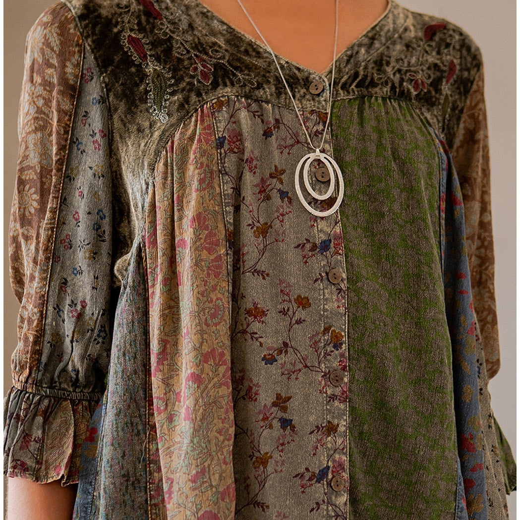 Gravel Patchwork Velvet Top