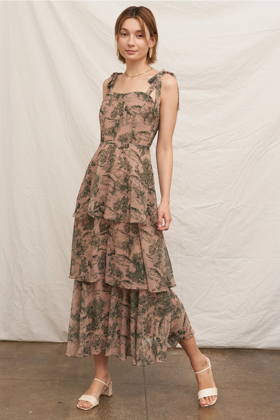 Toile Sleeveless Ruffled Tiered Maxi Dress