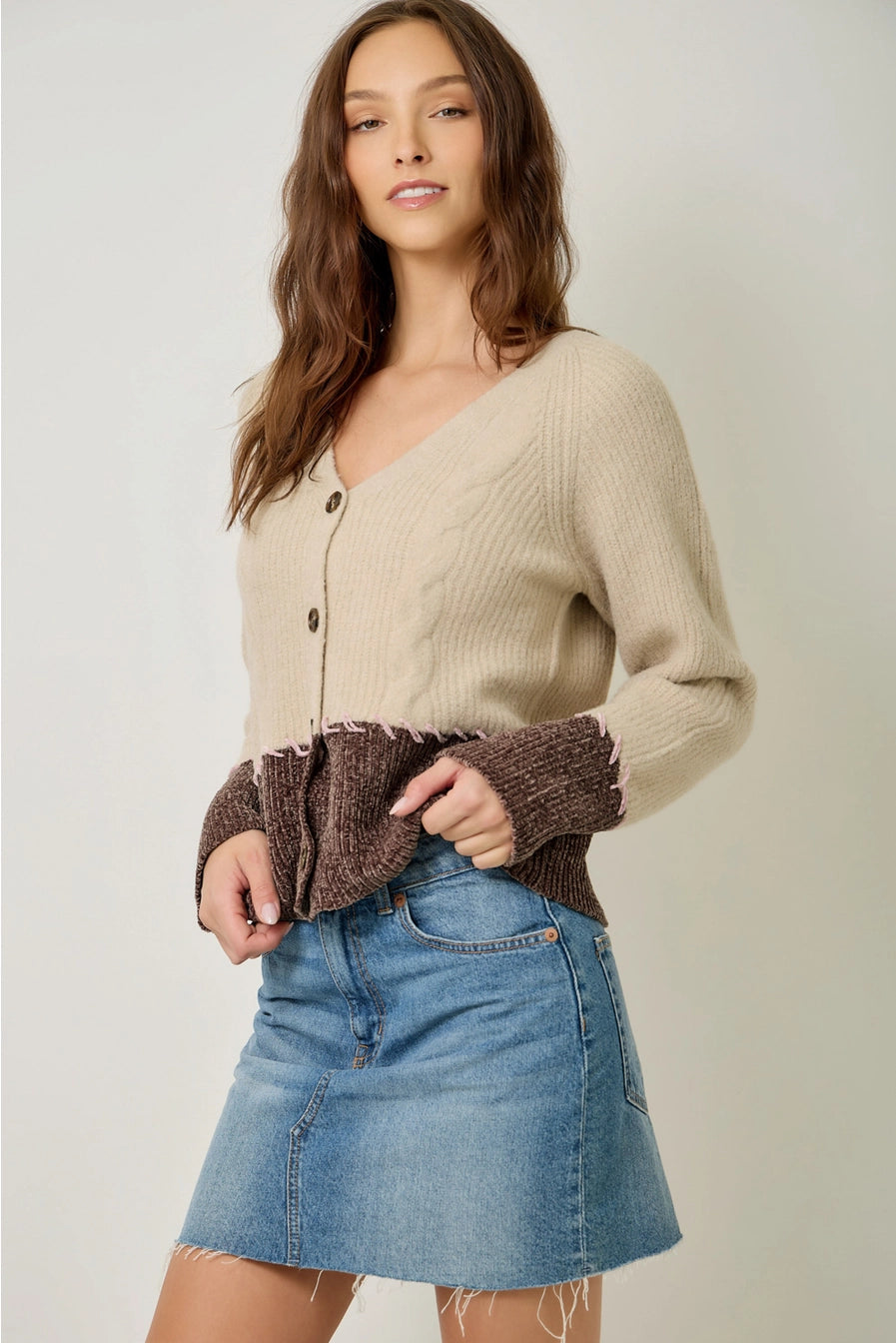 Whip Stitch Color Block Cardigan