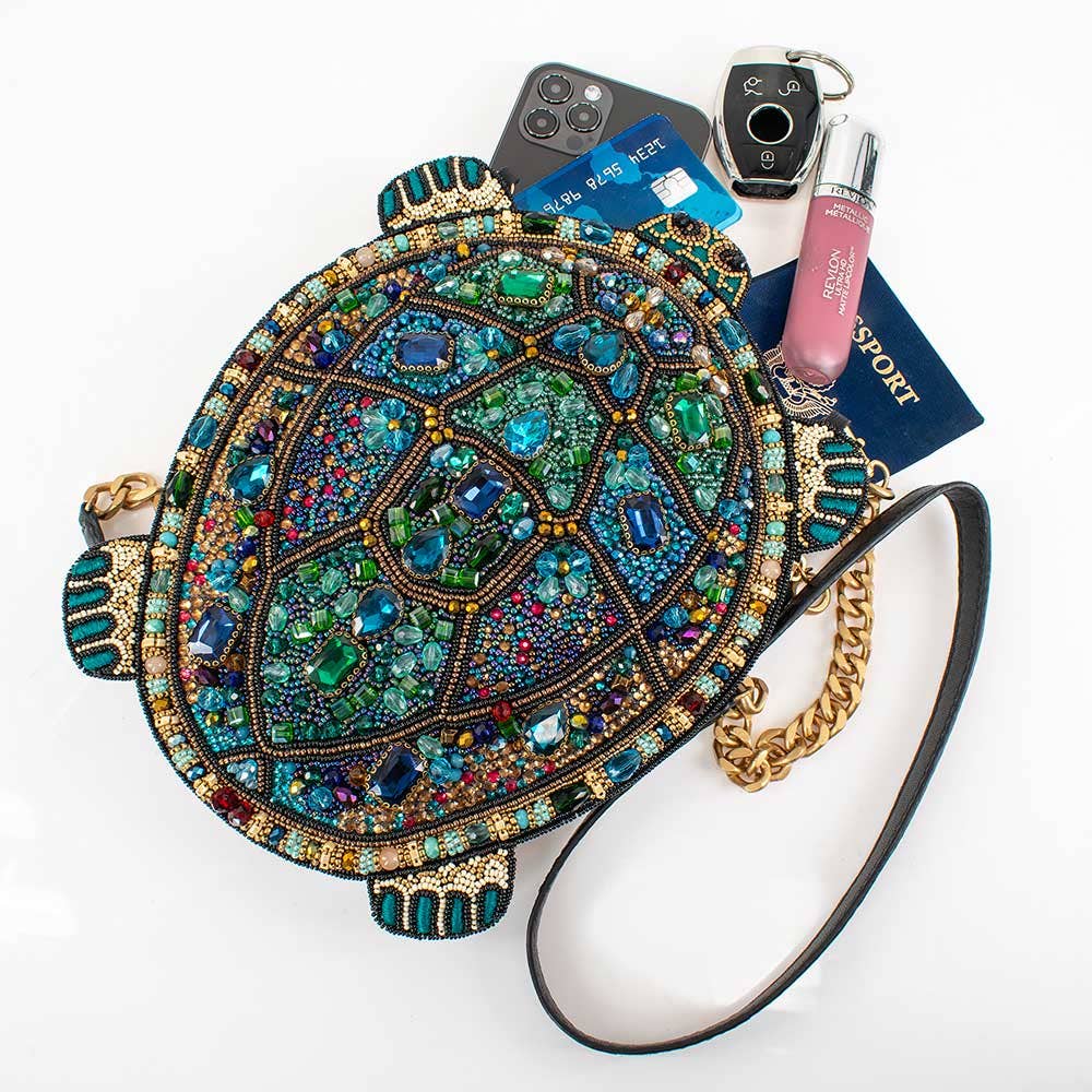 Mary Frances Wave Rider Beaded Turtle Crossbody Handbag