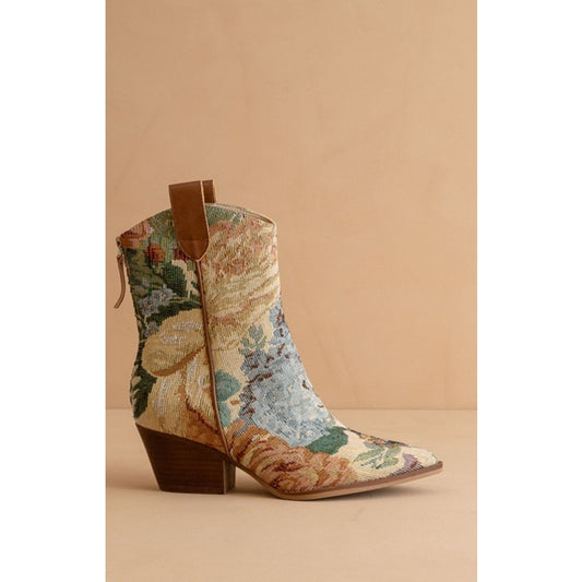 The Kaiya Floral Tapestry Western Bootie