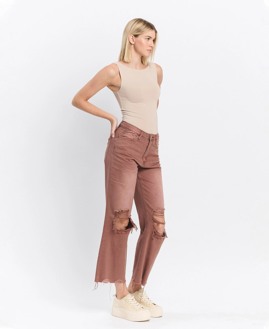 90's Vintage Super High Rise Crop Flare Jeans in Aztec
