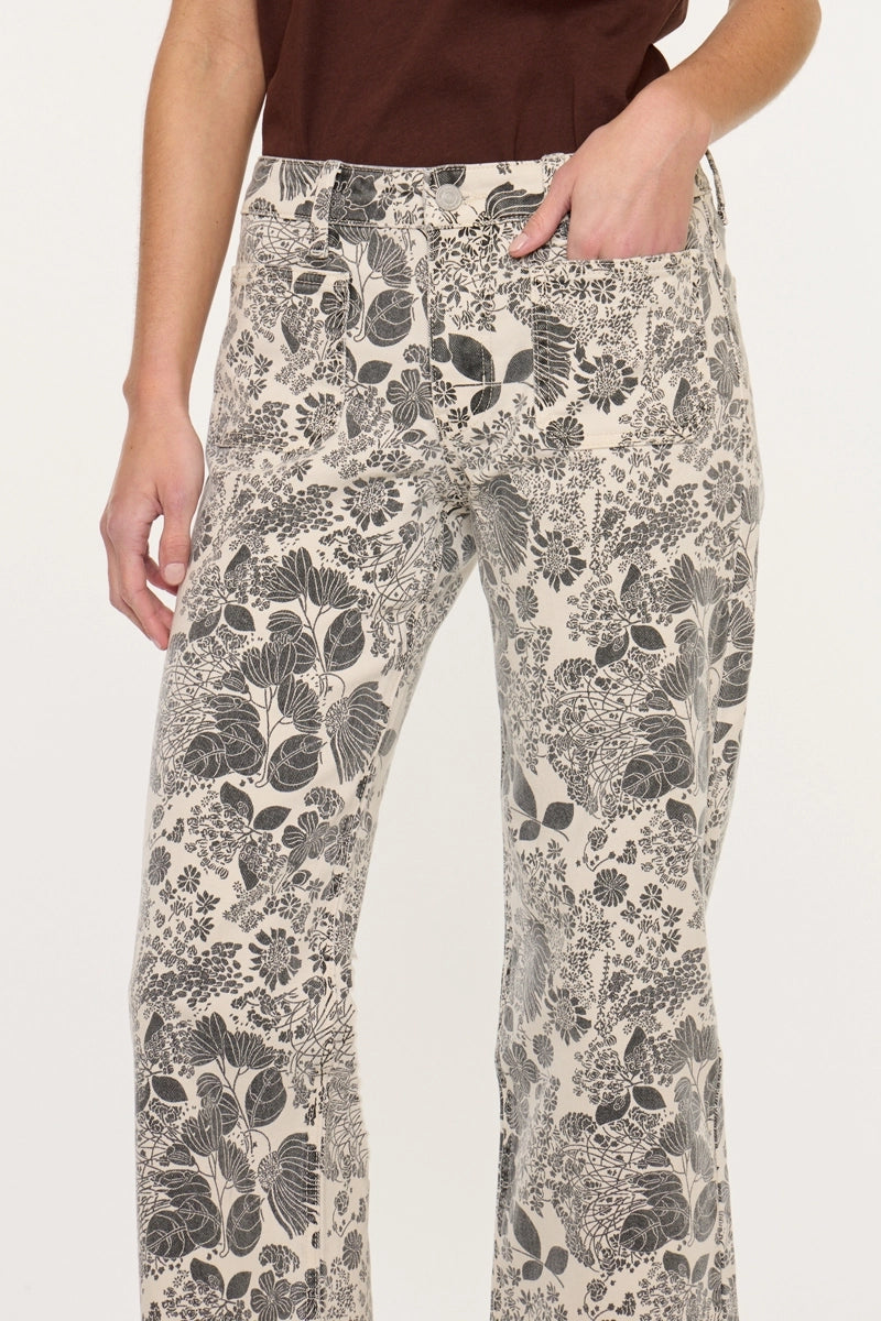 Ecru Mid-Rise Slim Ankle Nature Print Jeans
