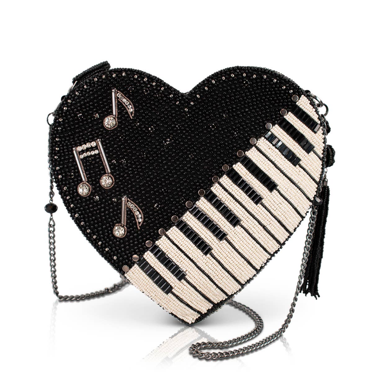 Mary Frances Heart Beat Heart Shaped Beaded Piano Keys Crossbody Handbag