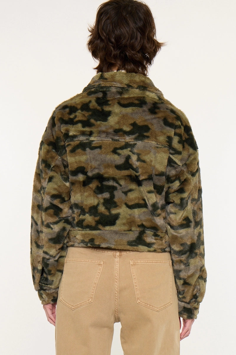 Drop Shoulder Camo Sherpa Jacket