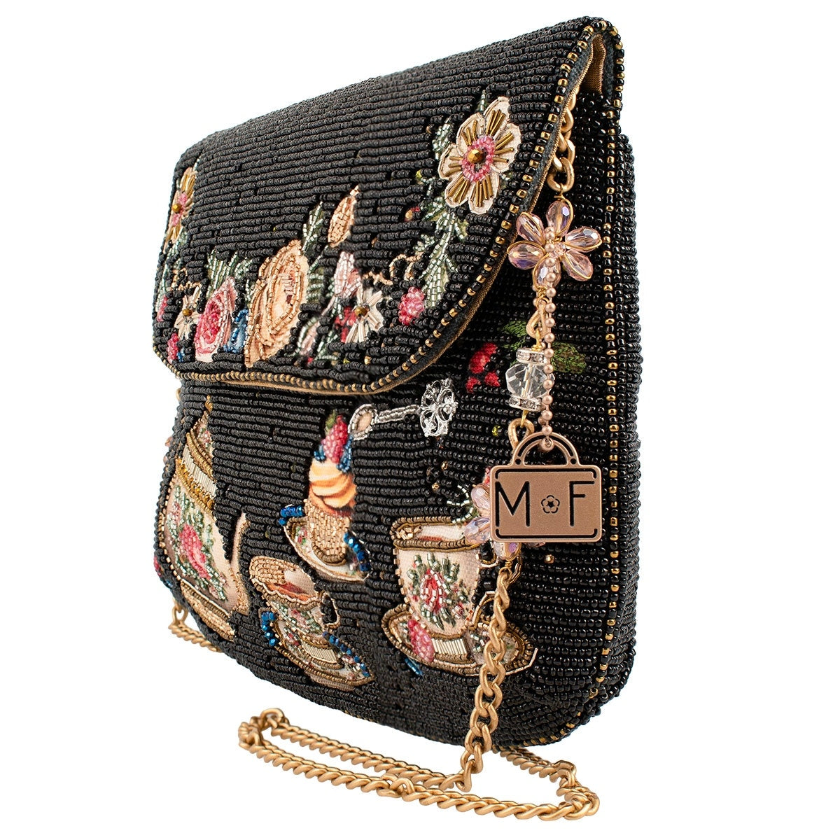 Mary Frances Tea Time Black and Gold Fairytale Beaded Crossbody Handbag