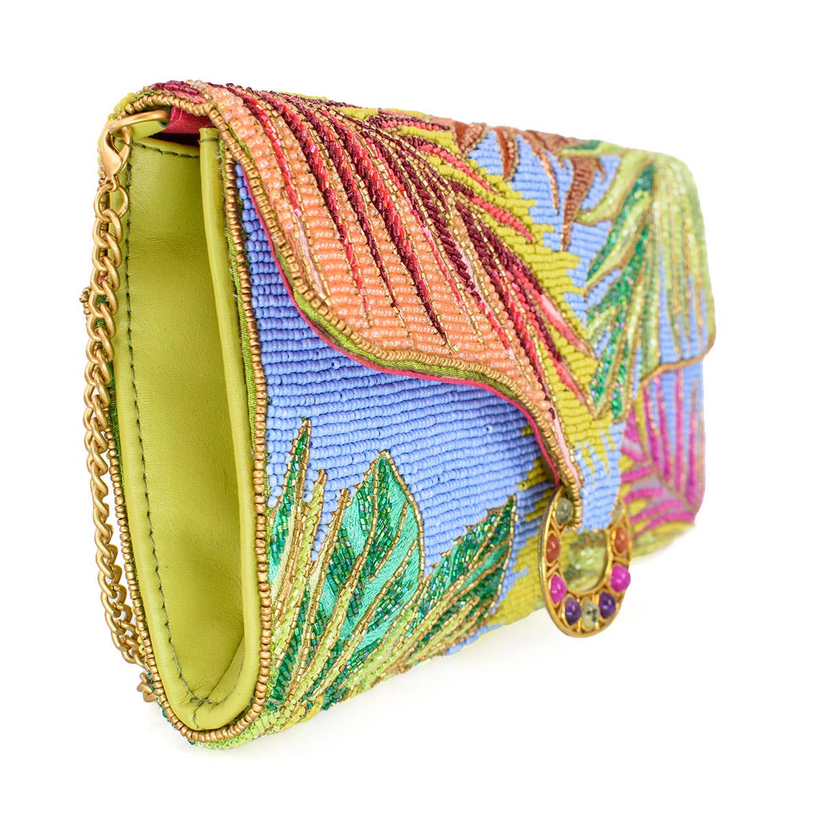 Mary Frances Tropics Palm Beaded Palm Fronds Crossbody/Clutch Handbag