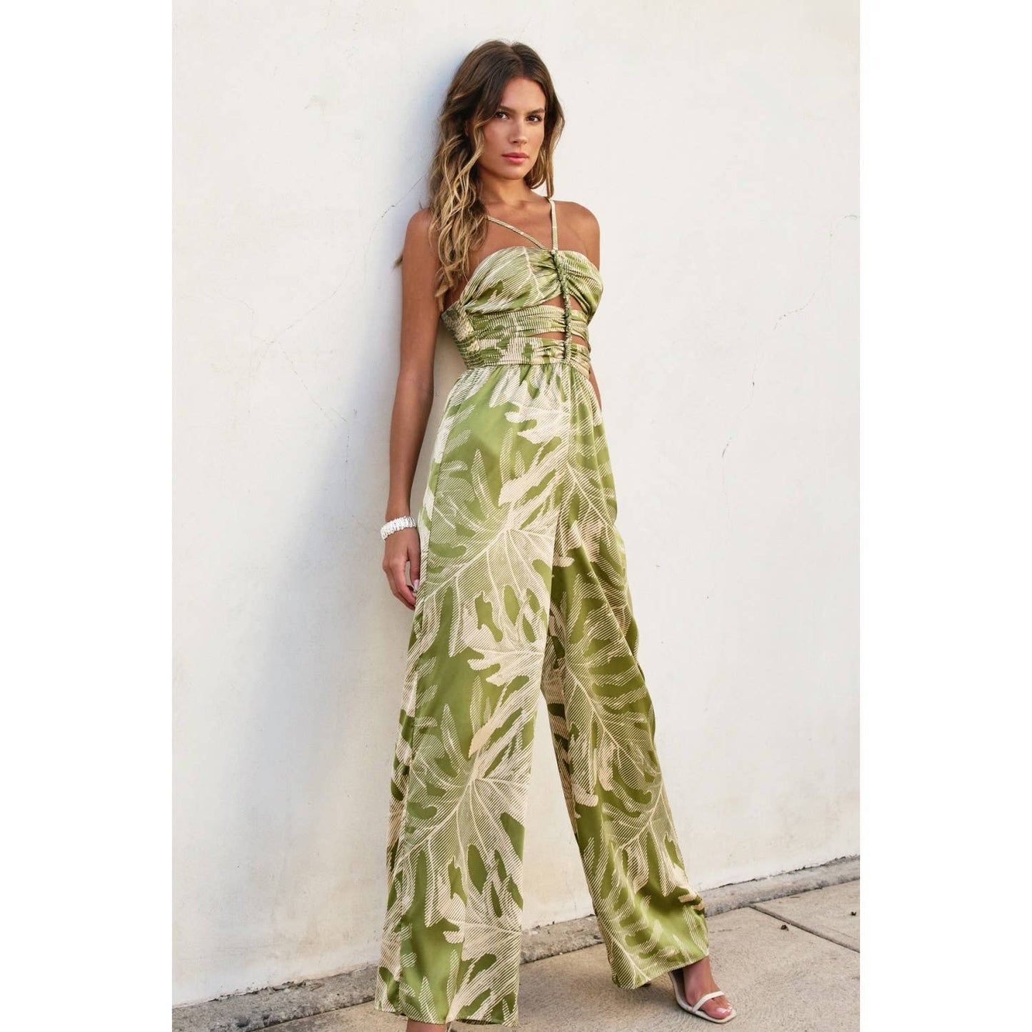 Calliste Green Braid Detail Wide Leg Jumpsuit
