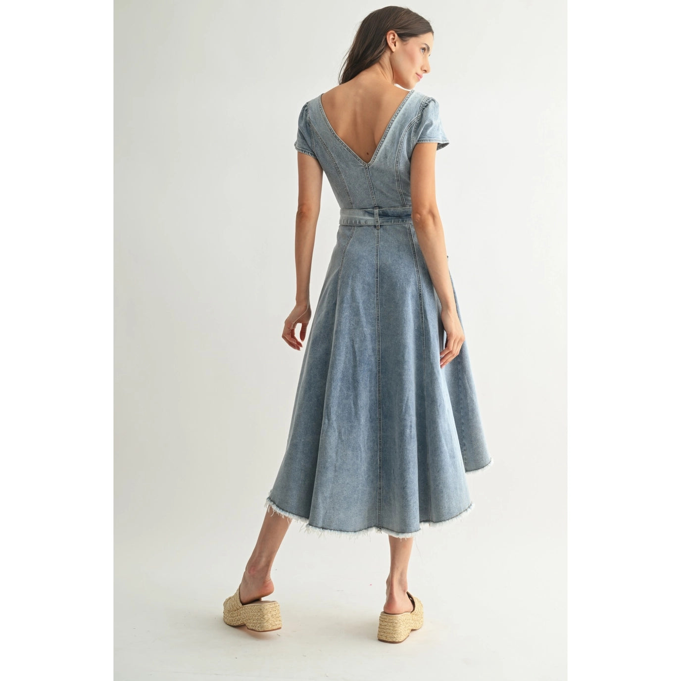 Front Button Down Asymmetrical Denim Dress