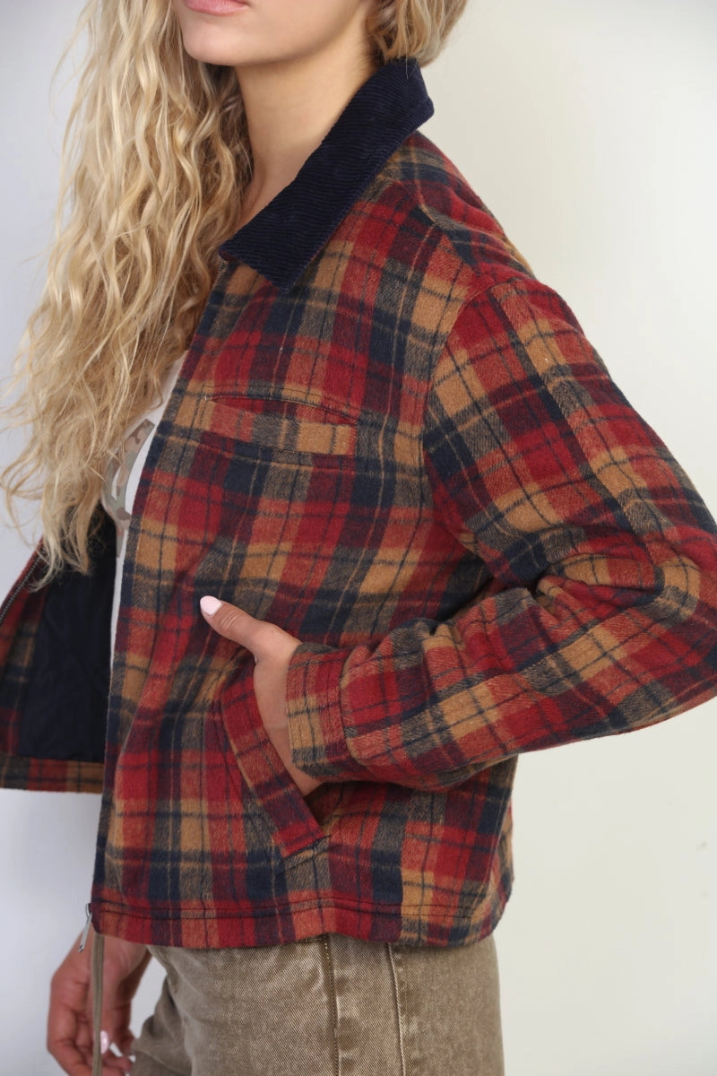 Burgundy Heavy Cotton Plaid Barn Jacket