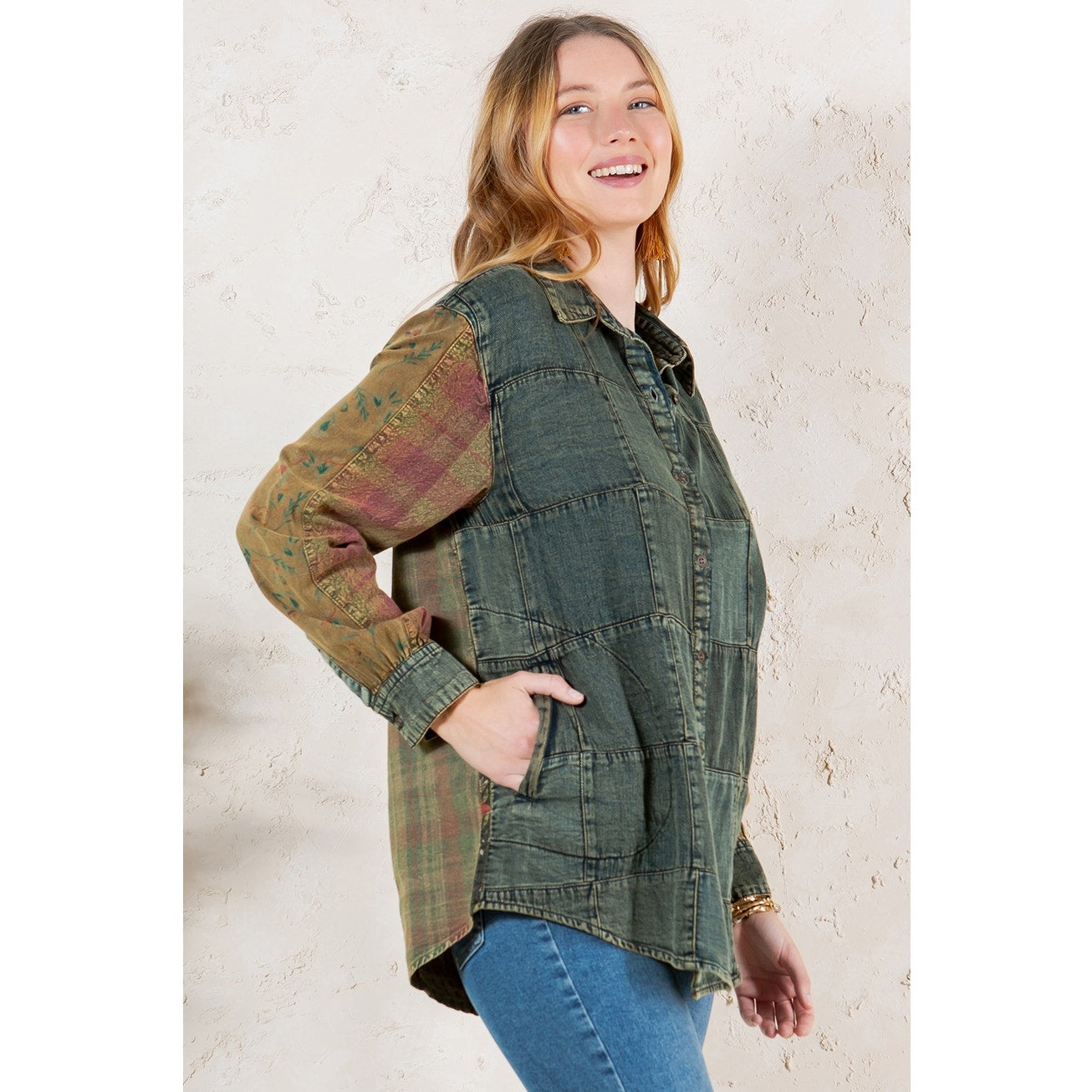 Gravel Patchwork Denim Buttondown Shirt