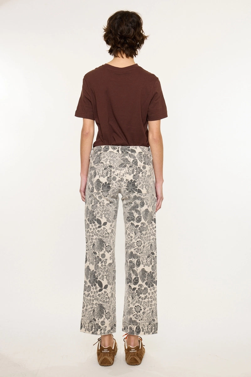 Ecru Mid-Rise Slim Ankle Nature Print Jeans