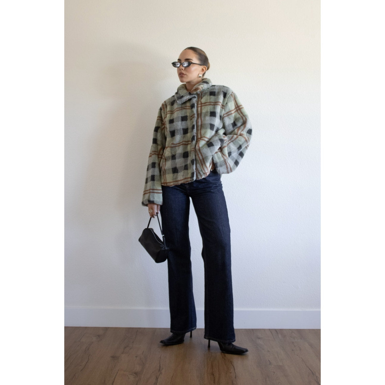 Icy Plaid Faux Fur Jacket