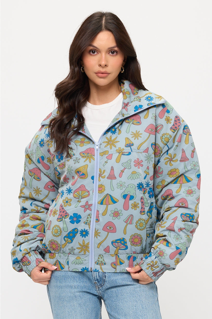 Colorful Floral Mushrooms Print Jacket
