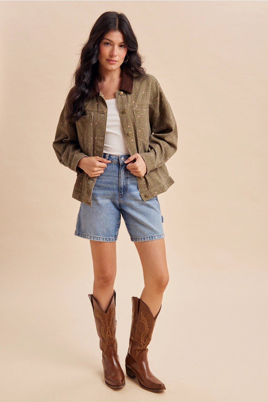 Floral Contrast Collar Shacket