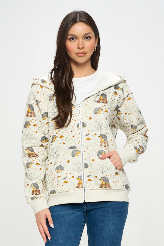 Hedgehog Mushroom Zip Up Hoodie