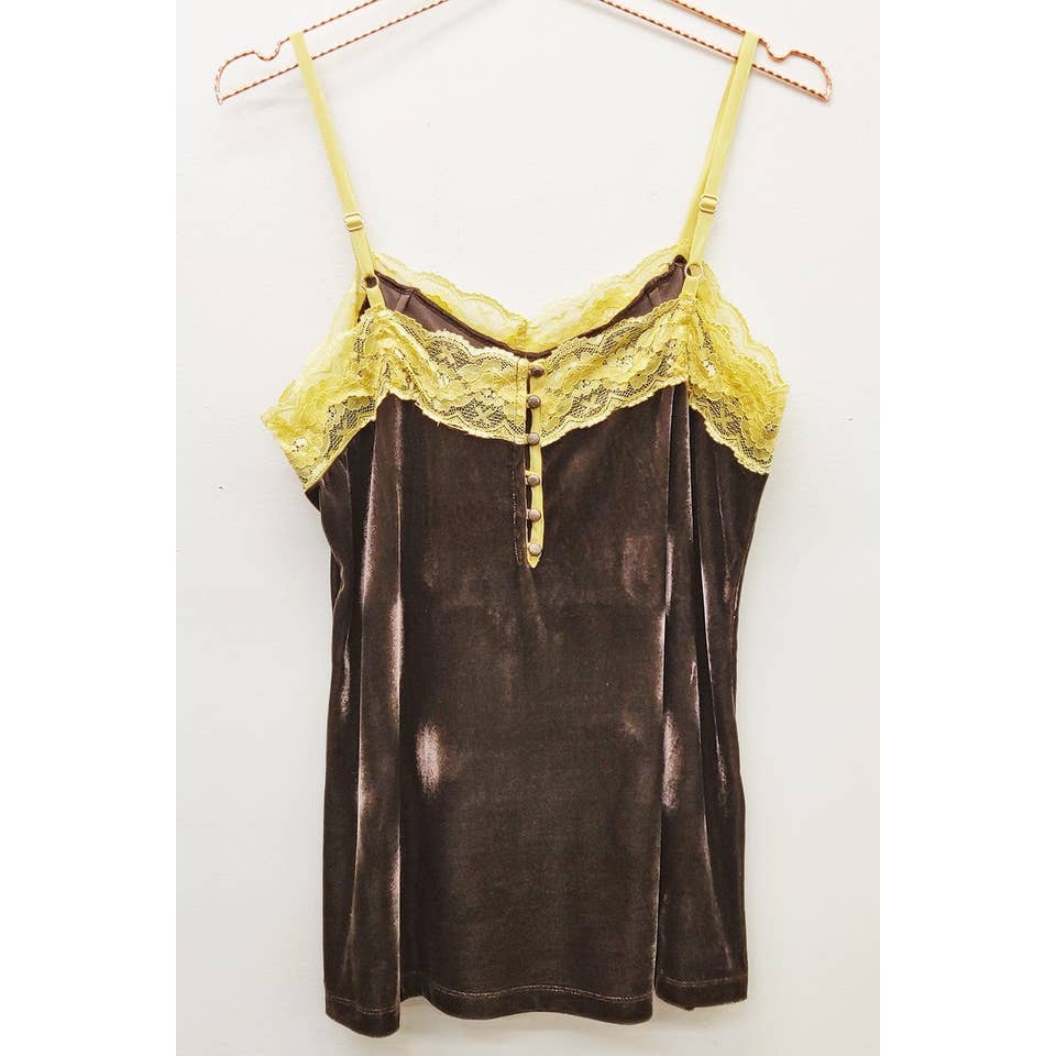 Aratta Taupe Velvet Dreams Lace Trim Cami