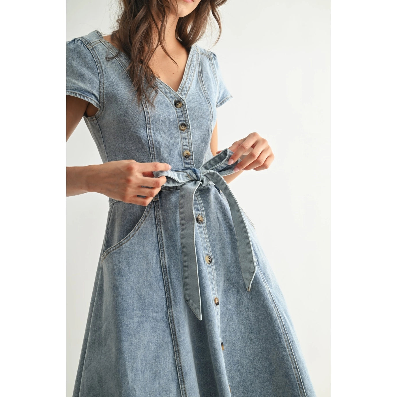 Front Button Down Asymmetrical Denim Dress
