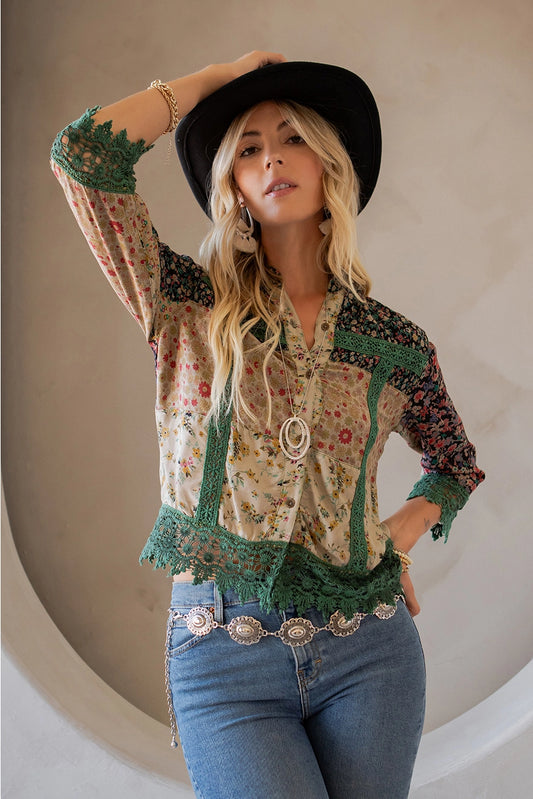 Earthy Boho Button Down Cropped Shirt