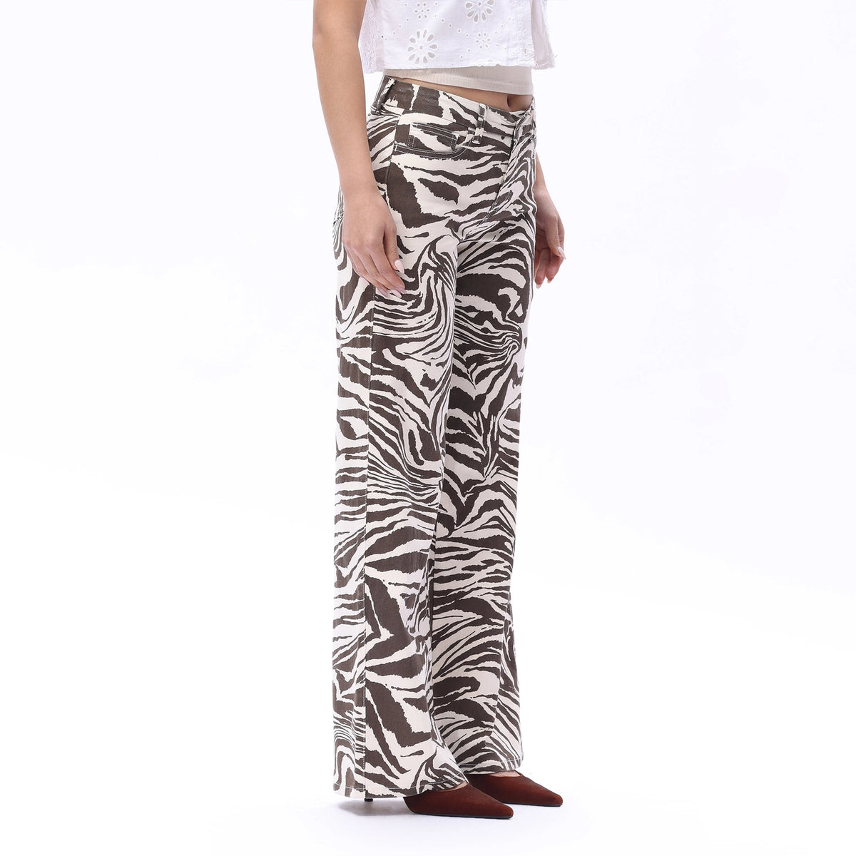 Zebra Print Mid-Rise Wide Leg Jeans