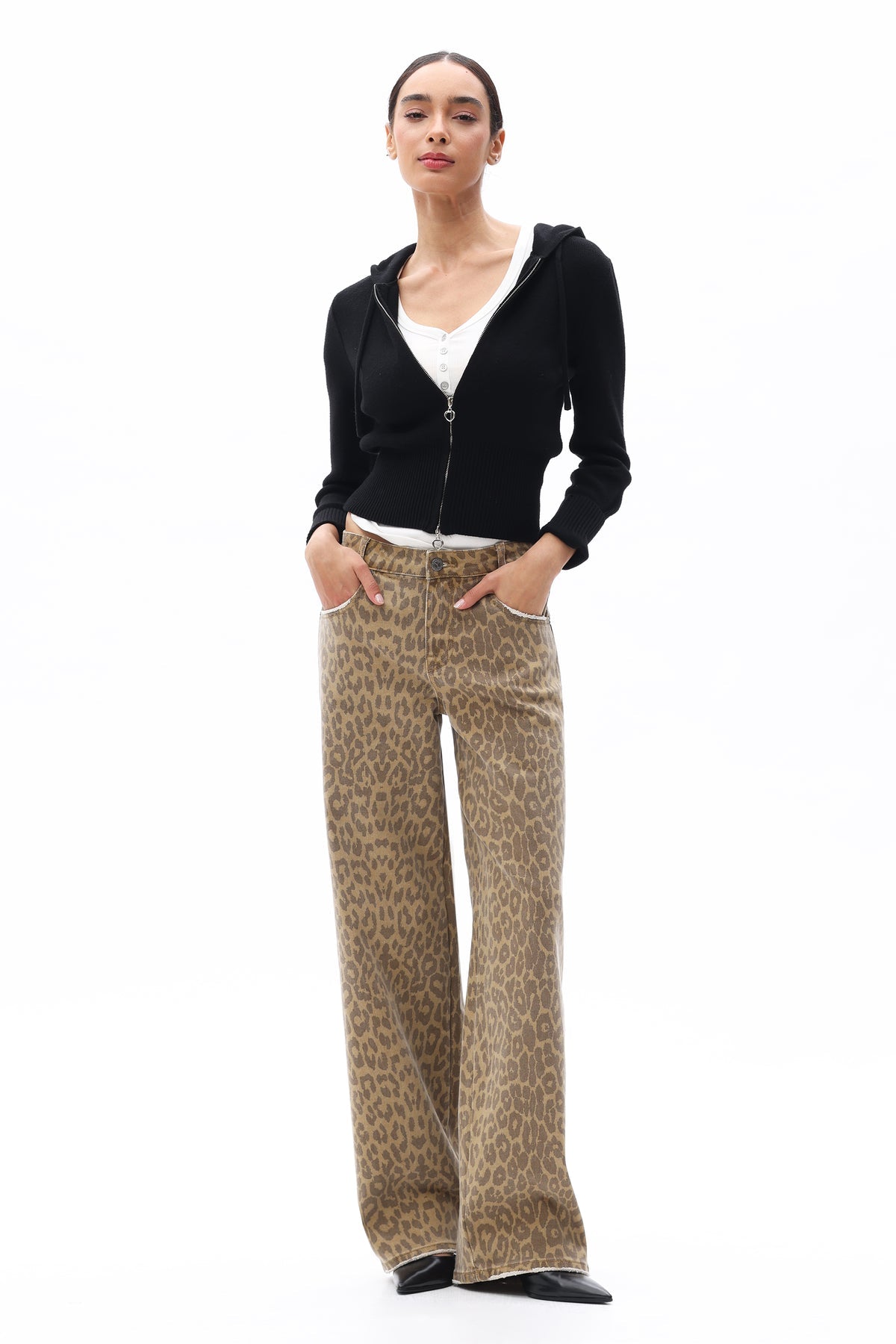 Leopard Print Relaxed Straight Jeans