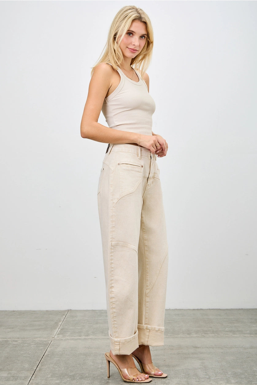 Beige Western Barrel Pants