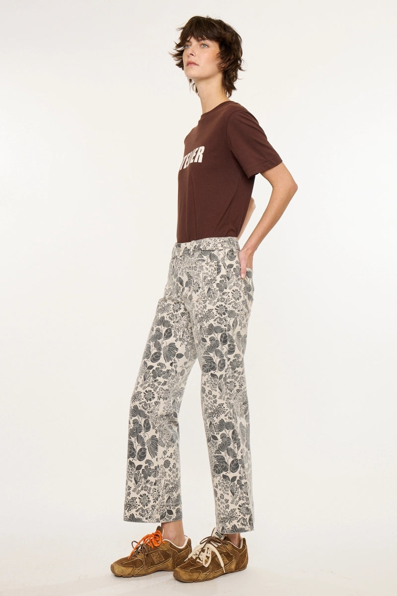 Ecru Mid-Rise Slim Ankle Nature Print Jeans