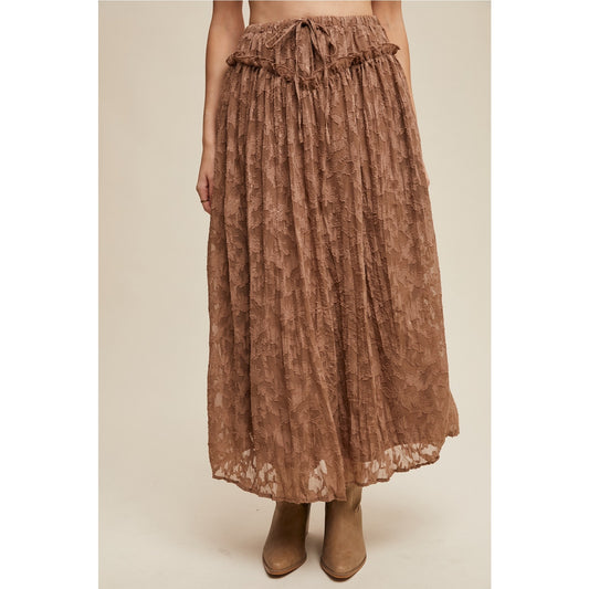 Brown Floral Textured Maxi Skirt