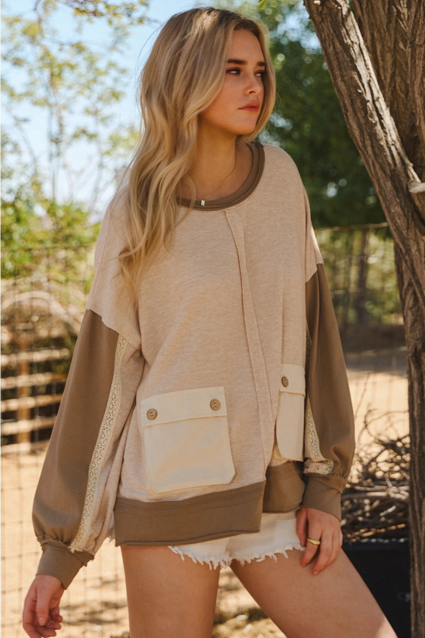Oatmeal Color-block Sweatshirt